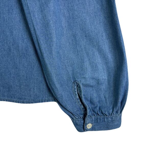 DIZZY LIZZY Denim Cold-Shoulder Ruffled Trim Long Sleeve Womens blouse Size L - Picture 7 of 10